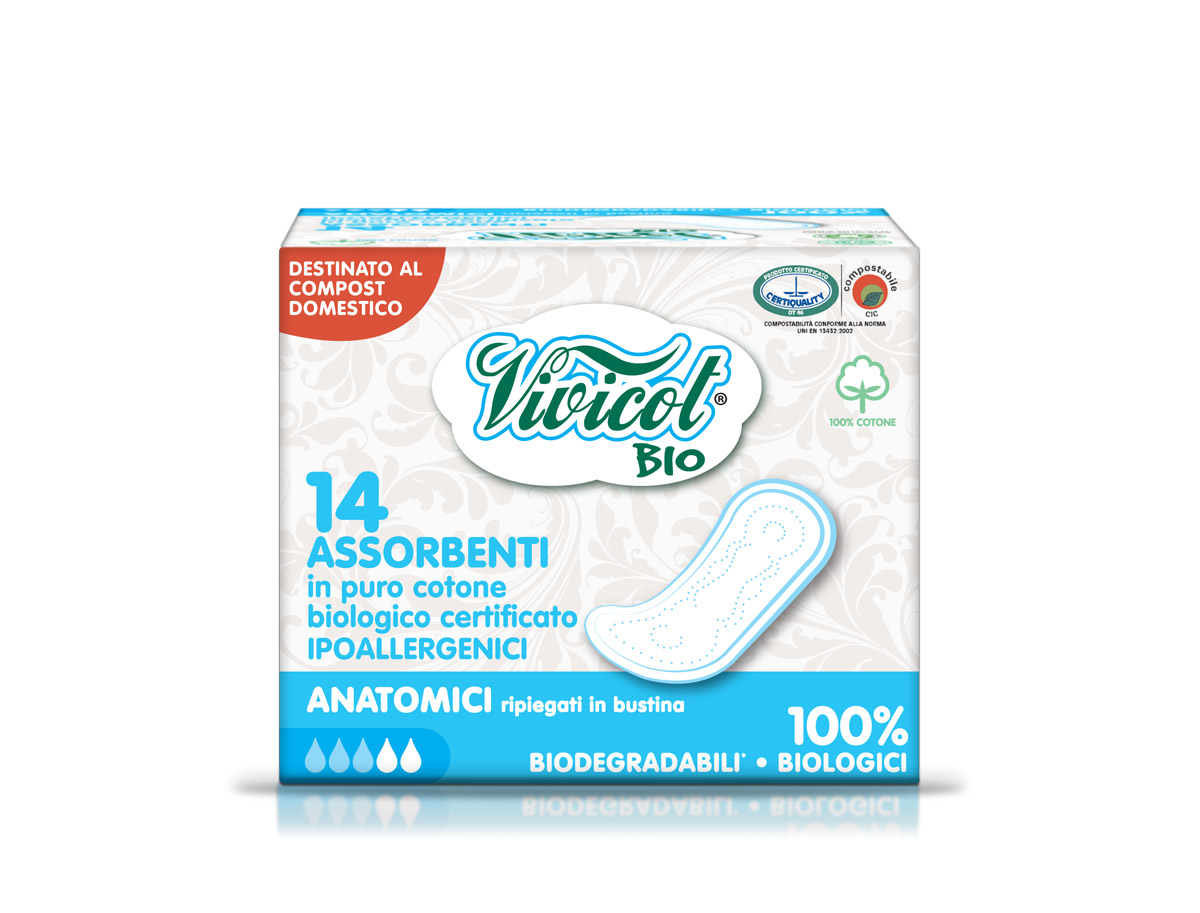 BIO Absorbante anatomice din bumbac organic fara aripioare, 14 buc - VIVICOT BIO