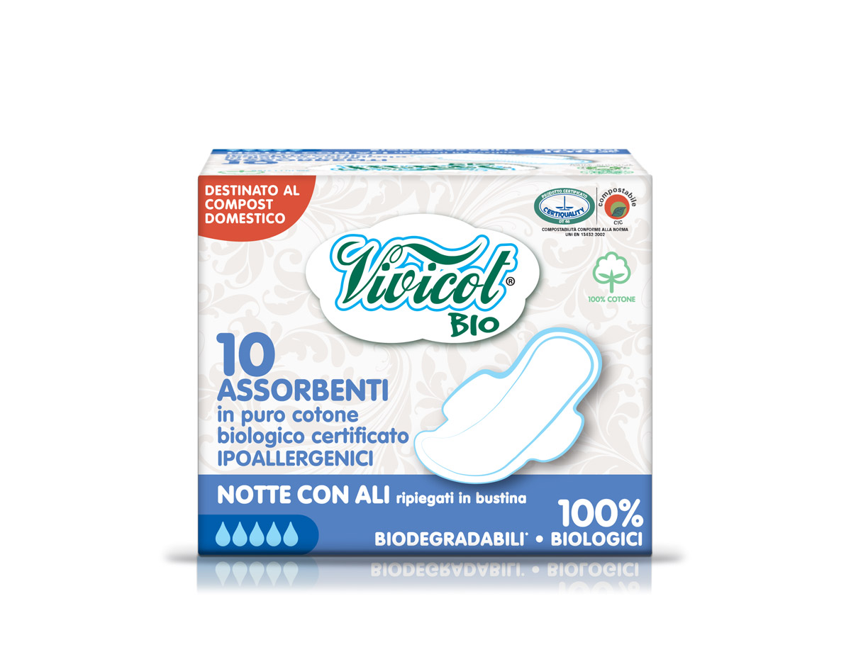 BIO Absorbante de noapte din bumbac organic cu aripioare, 10 buc - VIVICOT BIO 